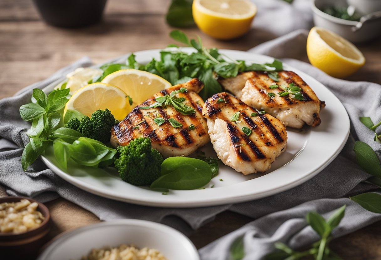 A plate of grilled lemon herb chicken surrounded by low carb, high protein meal prep containers